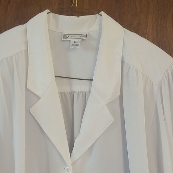 Size 10 Evan Picone White Long Sleeve Blouse - Picture 3 of 5